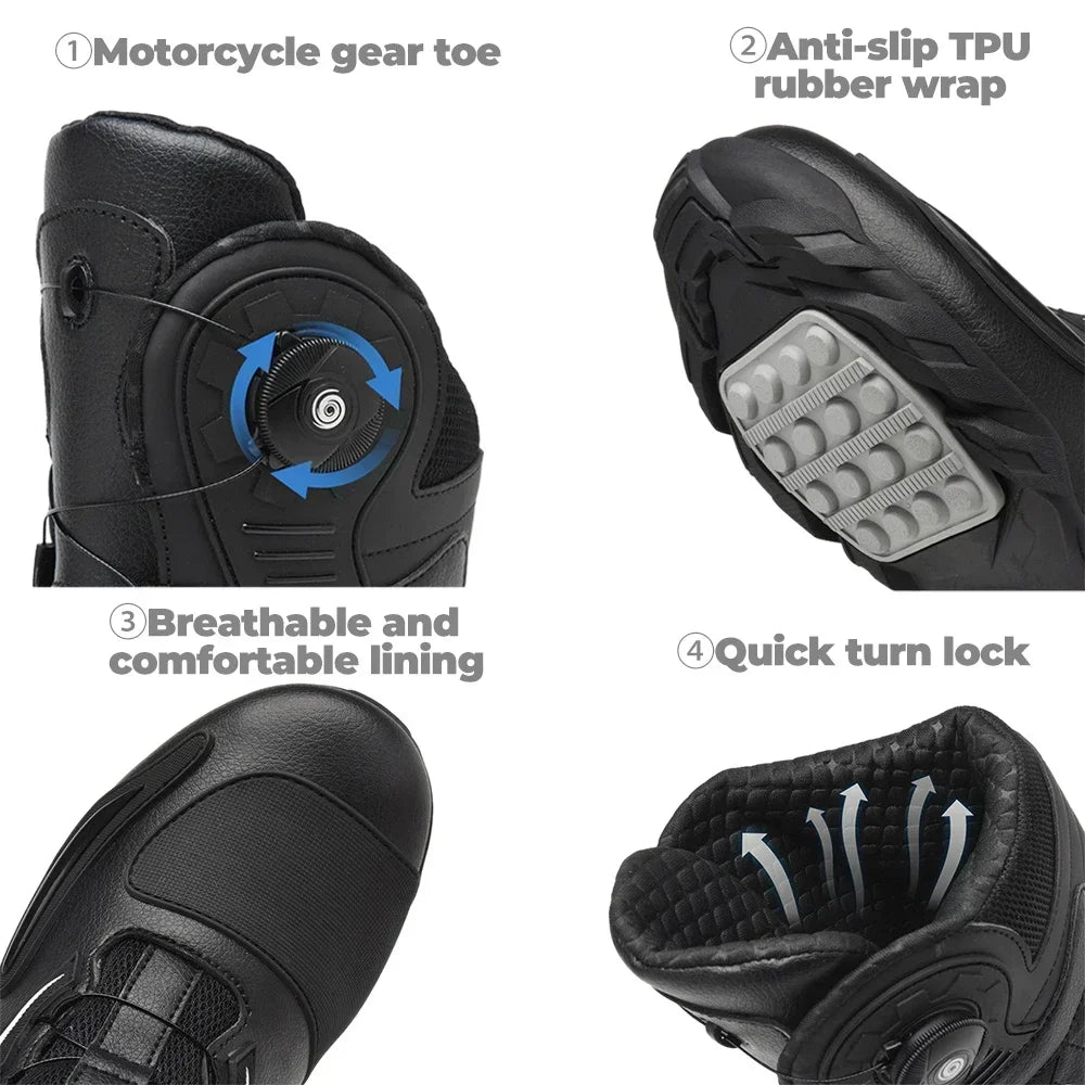 Motorcycle  Ankle Boots Racing Shoes Men Riding Durable Anti-Slip Grip Anti-kick protection Quick Lock moto Equipment Motorbike