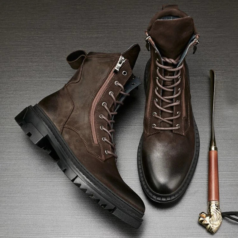 Retro Leather Motorcycle Riding Boots Riding Boots British Cool Man Handmade High-top Winter Work Shoes