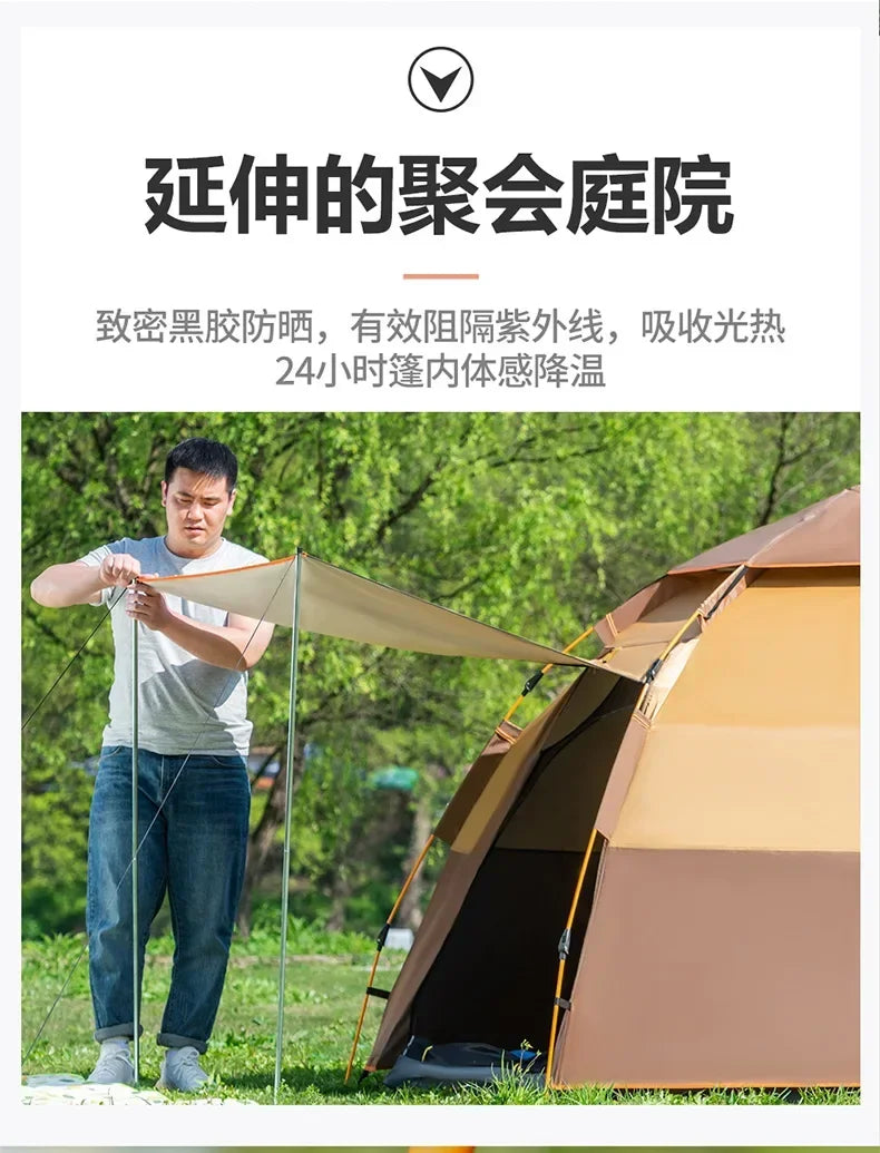 Fully Automatic Double Dec ker Hexagonal Tent for 3-4 People Camp ing Rain Proof Camping, Quick Opening Beach