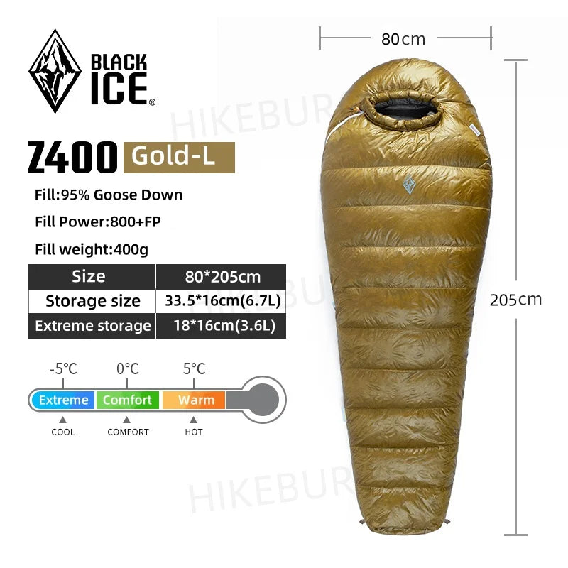 Black Ice Z-series 800FP Outdoor Camping Sleeping Bag Ultralight Coldproof Mummy Goose Down Tent Thickness Sleeping Bag