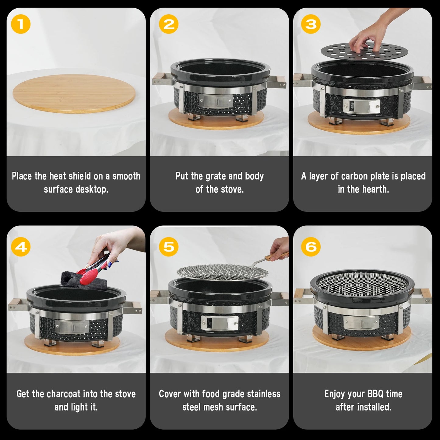 Small Ceramic Hibachi Grill - Customizable Japanese BBQ Table (Indoor/Outdoor Charcoal Grill, Portable Barbecue）