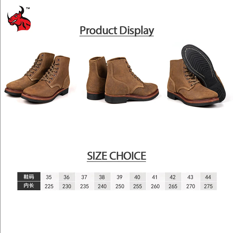 Retro Cowhide Motorcycle Boots High Top Motorbike Boots Durable Goodyear-Welted Moto Boots Wear-resistant Walking Shoes For Men
