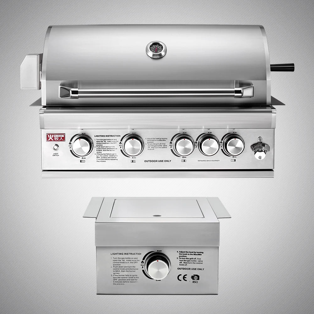 Trolley BBQ Stove  Outdoor Propane Gas BBQ Grill Commercial Gas Barbecue Restaurant  Smokeless 6 burner  BBQ Grills