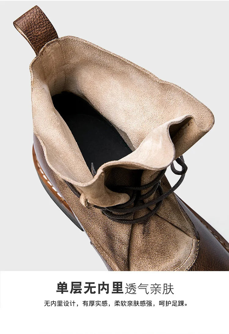 Retro Cowhide Motorcycle Boots Men Quality Breathable Motorbike Leather Boots Wear Resistant Moto Riding Shoes Summer Winter