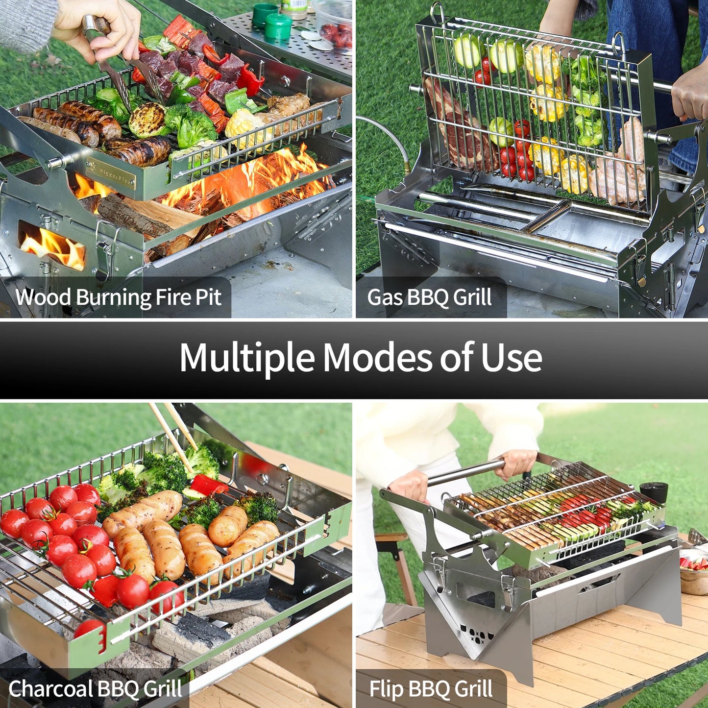 360° Rotating Charcoal BBQ Grills Stainless Steel Flipping Barbecue Grill Portable Folding Grill for Outdoor Camping Picnic