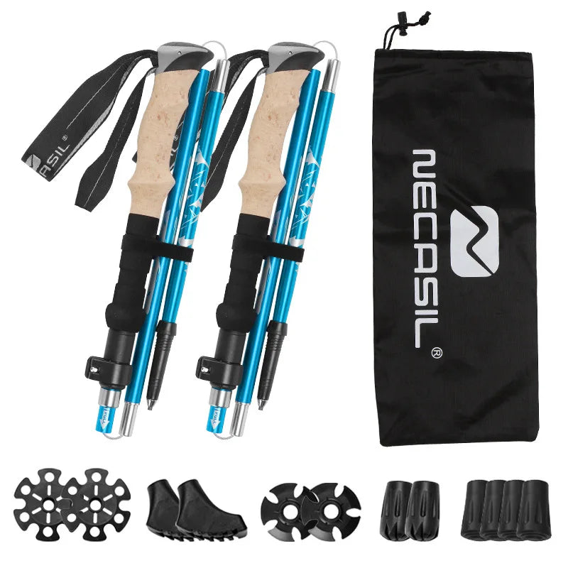 2PCS Aluminum Outdoor Hiking Anti Shock Walking Sticks Telescopic Trekking Climbing Poles Ultralight Walking Canes