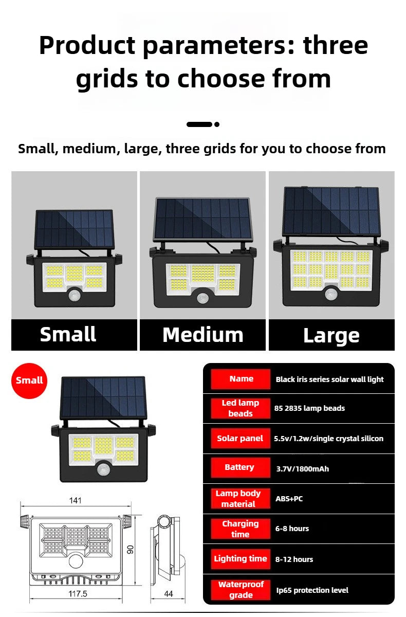 Solar Light Outdoor Foldable Floodlight Waterproof Spotlight Wall Human Body Sensor Lamp for Garden and Courtyard Lighting