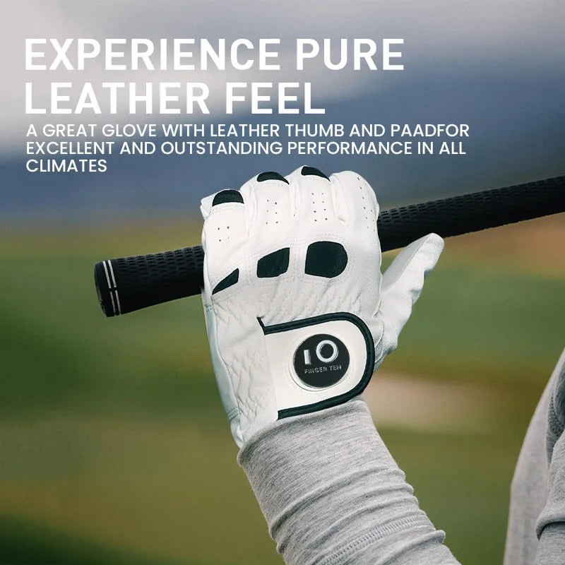 6 Pcs Premium Comfortable Golf Gloves Men Cabretta Leather with Ball Marker Left Hand Right Grip Cadet Size S M ML L XL