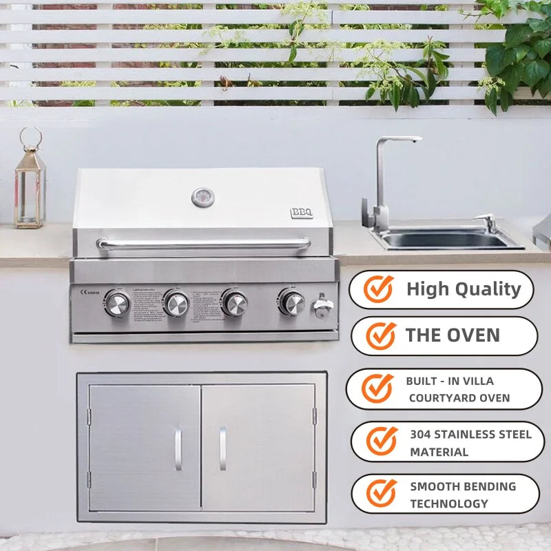 2025 Newest 304 Stainless Steel Built-in Courtyard Grill Gas Charcoal Dual Fuel Smoker BBQ Grill