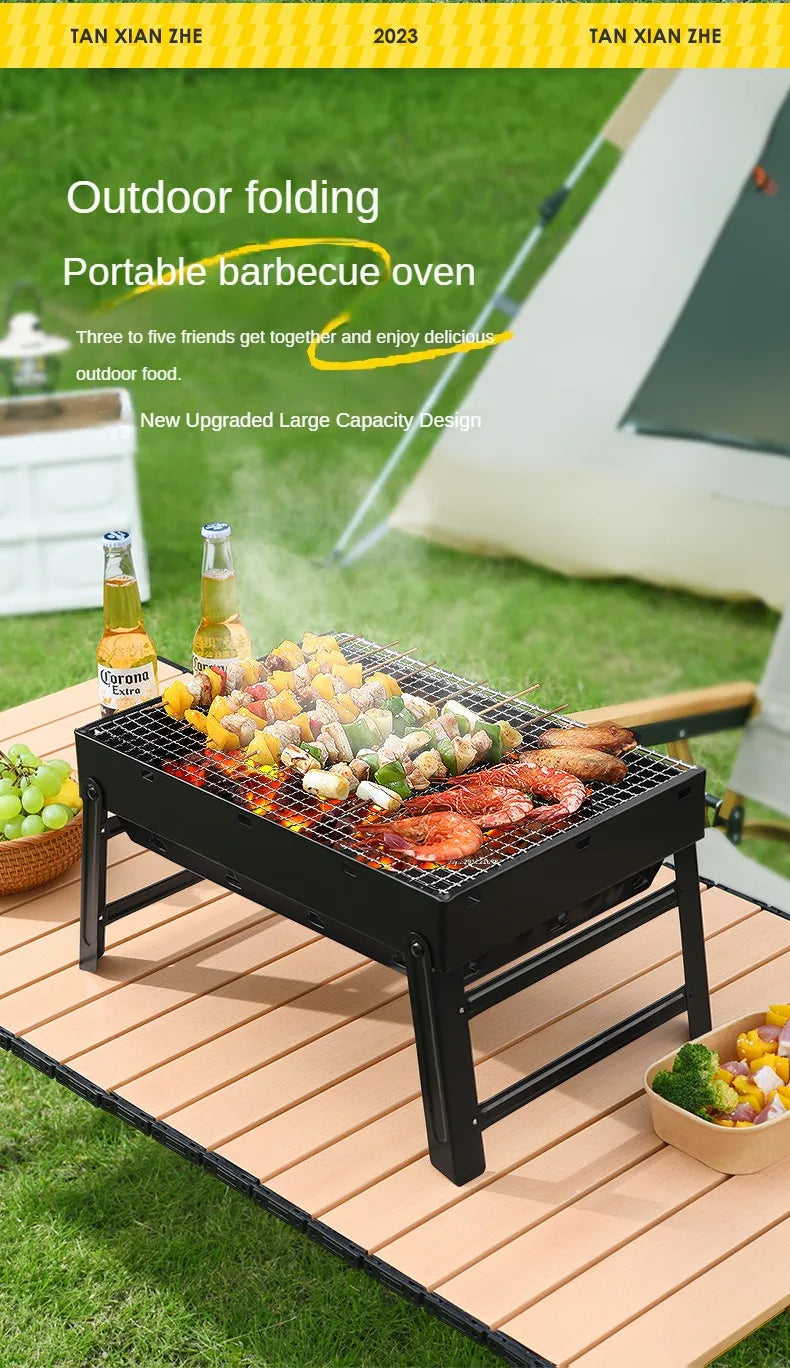 Collapsible BBQ Grill Outdoor Portable Charcoal Fire Pit Full Set no Smoke Carbon Roast Meat for Home