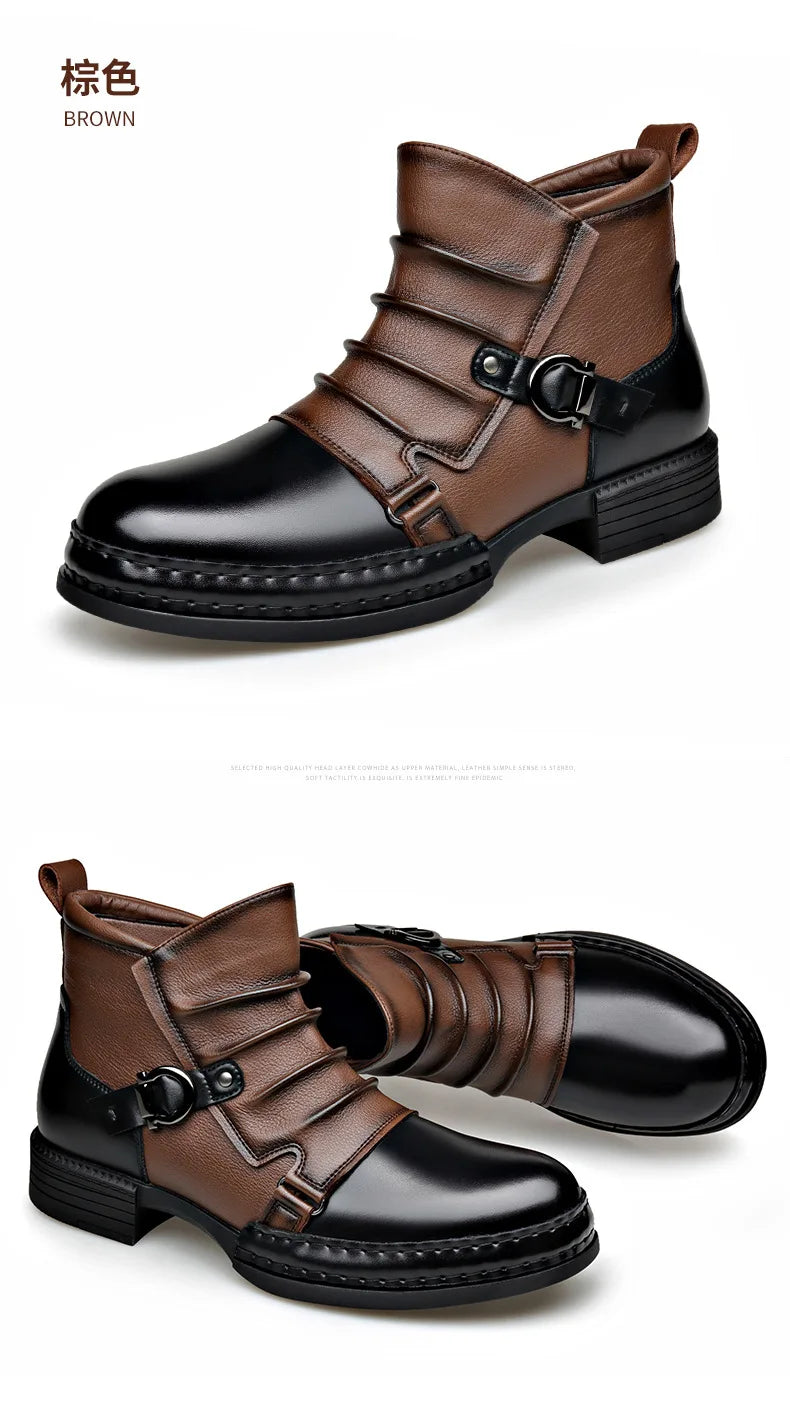 Autumn Winter Retro Ankle Boots for Men Fashion Casual Size Zipper Motorcycle Boots Man New Designer Warm Platform Shoes Male