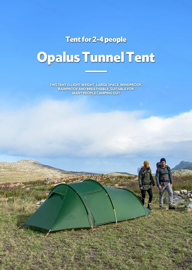 Naturehike-Ultralight Opalus Tunnel Double Tent, Outdoor Camping, Hiking, 2, 3, 4 Persons
