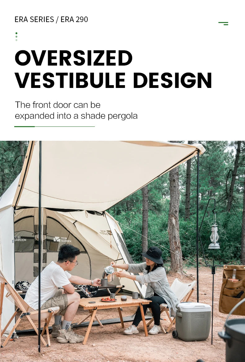 MOBI GARDEN Era290 Outdoor Family Pyramid Camping Tent 5-8 Person Large Space Lobby Sun Shelter Thickened Cotton Portable Tent