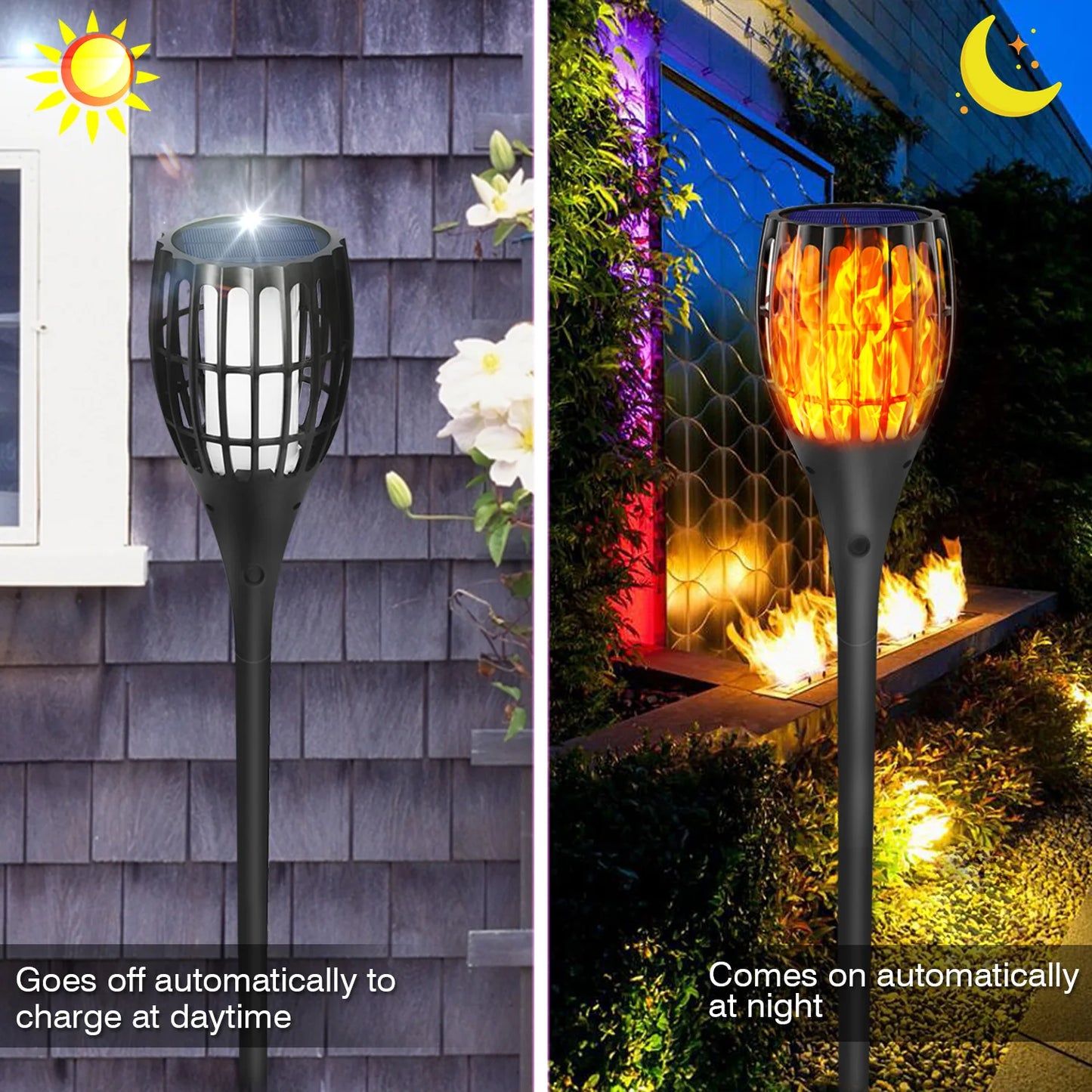 96LED Outdoor Solar Light Vertical Flame Torch Flickering Waterproof Garden Landscape Decorative ProjectionLawn Path Yard Patio