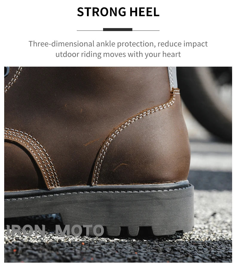 Motorcycle Shoes Men motocross Cruiser Boots Leather Adventure Low Boots Portland Shoes Cowhide Worker Boots for Autumn & Winter