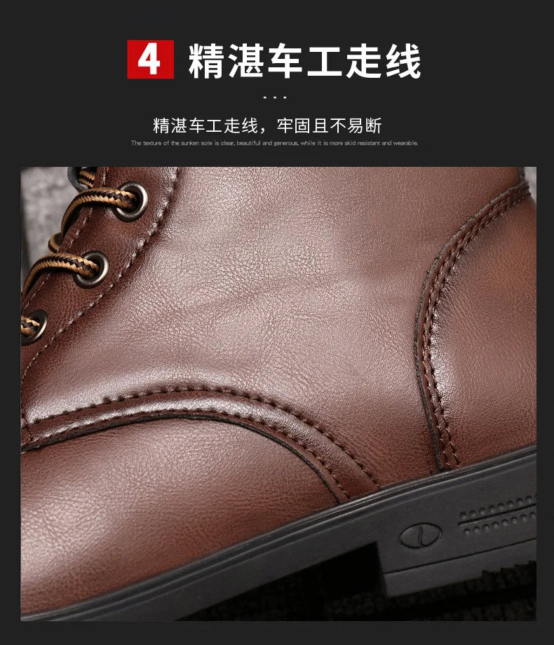 2024 Autumn and Winter New Fashion Pointy Retro Leather Boots High Top British Casual Men's Shoes Large Size 38-48