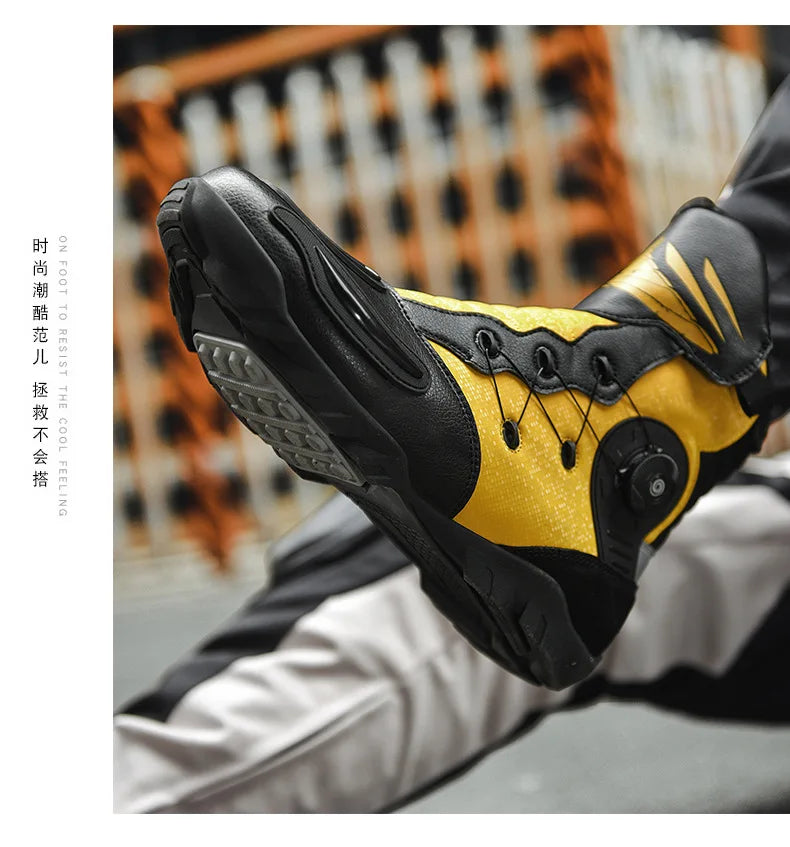 37-48 Motorcycle Boots Non-Slip Studded Boots Leather Enduro Motorcycle Boots Men's Biker Boot Four Seasons Riding Racing Shoes