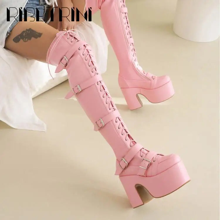 Punk Goth Women Motorcycle Boots Block High Heels Platform Shoes  Woman 2024 New Brand Luxury Fashion Design Cool Street Boots