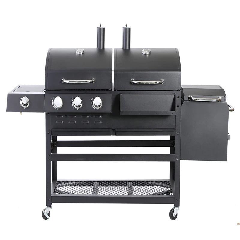 Grill Burner Gas & Charcoal Outdoor with Side Smoker Coated Finish for Family Gatherings