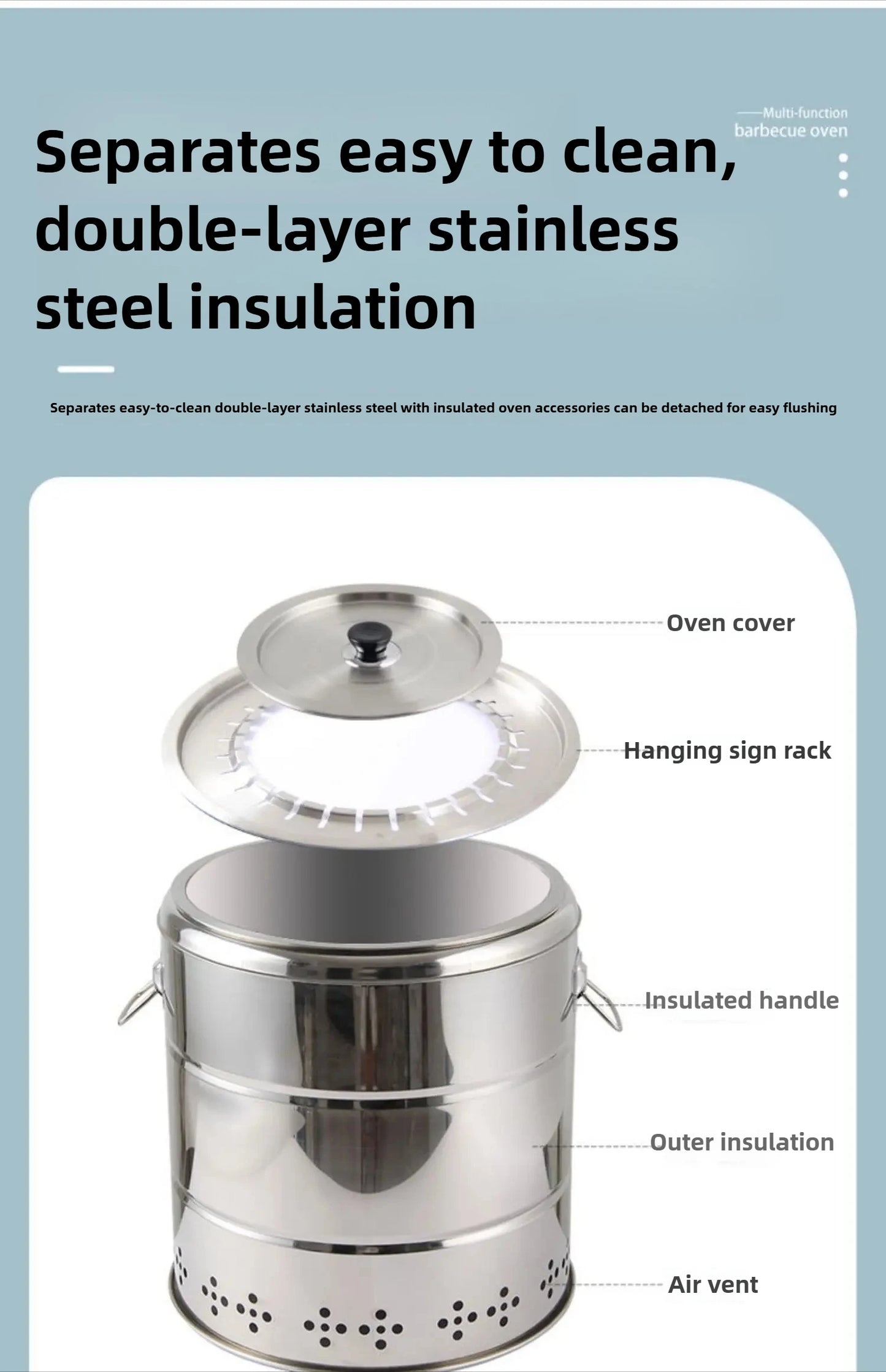 Smokeless Barrel BBQ Grill, Charcoal Rotisserie for Home, Commercial, Outdoor Meat Skewer, Portable Roaster