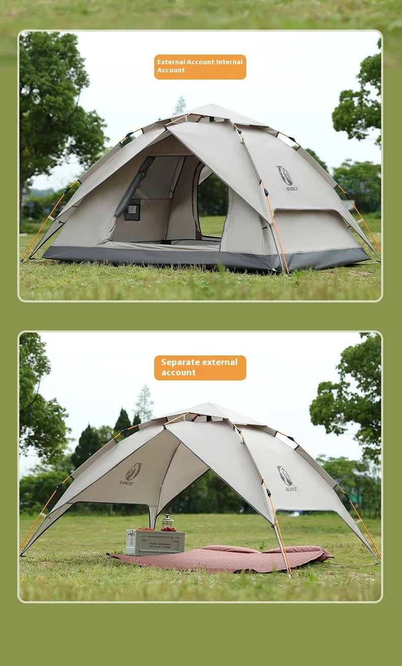 HeWolf Outdoor Double-layer Silver-coated Picnic Tent Automatic Folding Portable Waterproof Sunscreen Quick-Open Camping Tent