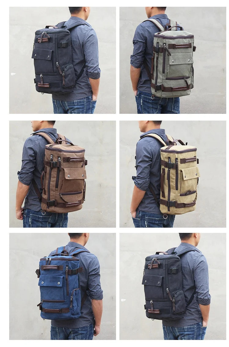 Outdoor Hiking Camping Canvas Backpack Large Capacity Tactical Travel Climbing Bag Luggage Handbag Men Women Computer Rucksack