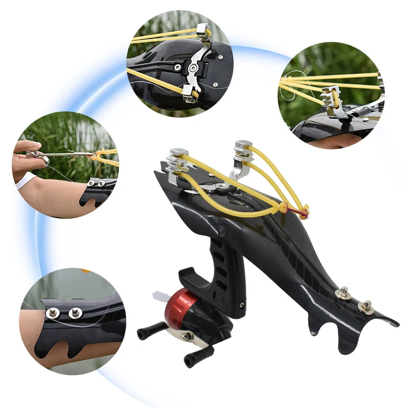 Professional Outdoor Fishing Slingshot With Rubber Bands And Fishing Reel For Fishing High Velocity Catapult Kit for Adult