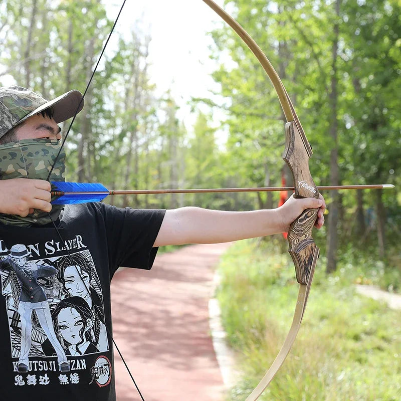 1PC 60 Inch Recurve Bow 20-60lbs Bamboo Core Limbs Wooden Riser Split Takedown Bow RH for Arrow Shooting Hunting Target