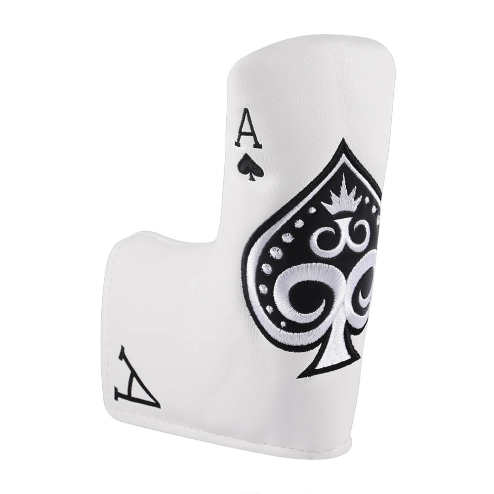 Poker Ace of Spades Design PU Leather Golf Club Headcover Driver Fairway Wood Hybrid Mallet Blade Putter Covers