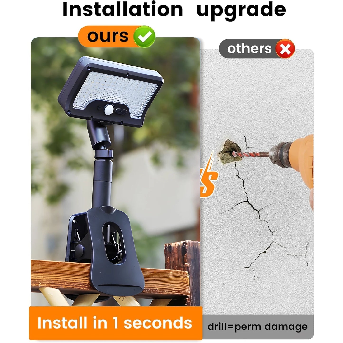 360° Rotatable Solar Motion Sensor Lights Outdoor Vertically Adjustable 4 Modes Waterproof Fence Clip-on LED Lamp for Camping