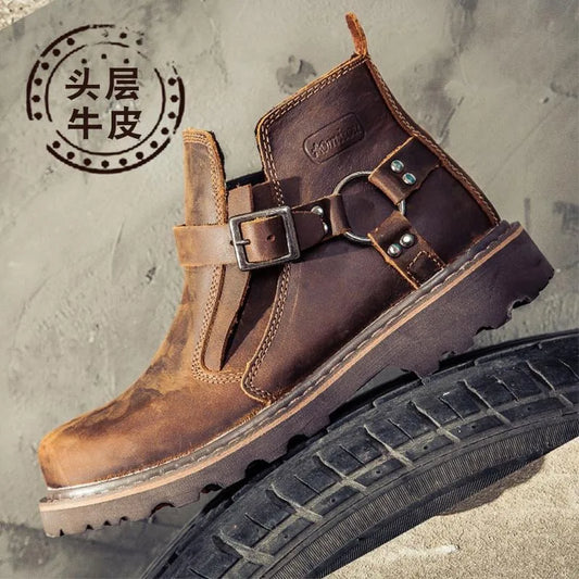 Vintage Motorcyclist Boot Retro Men's Sneakers Motorcycle Biker Boots Leather Boots Shoes Safety Motorcycle Equipment