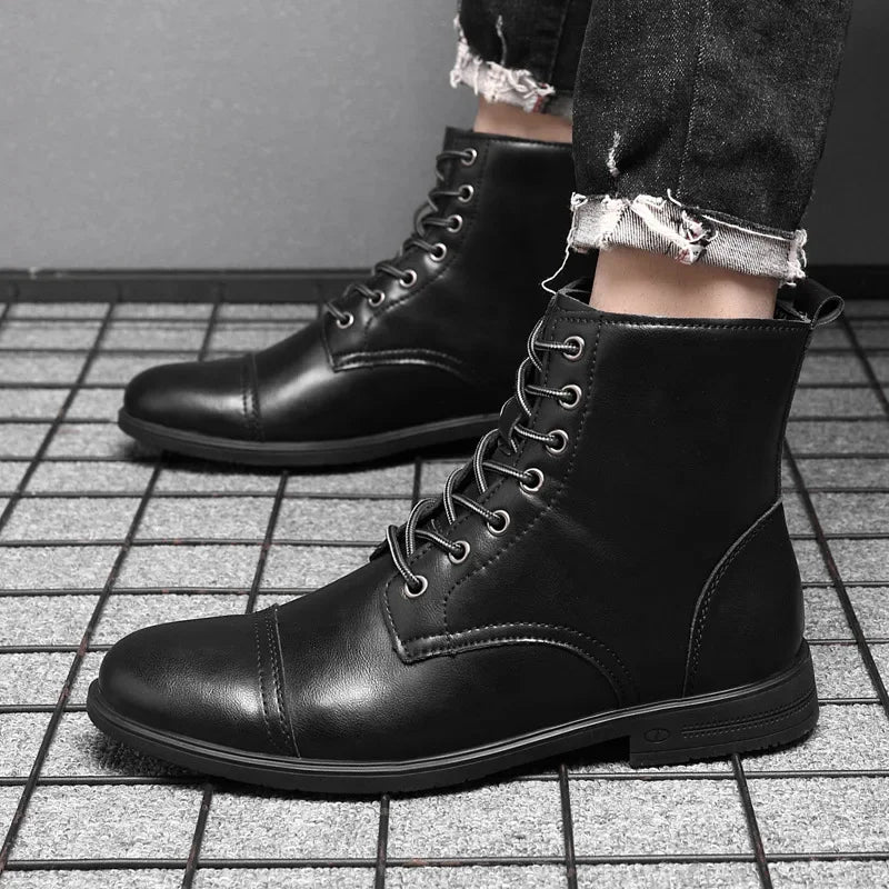 2024 Autumn and Winter New Fashion Pointy Retro Leather Boots High Top British Casual Men's Shoes Large Size 38-48