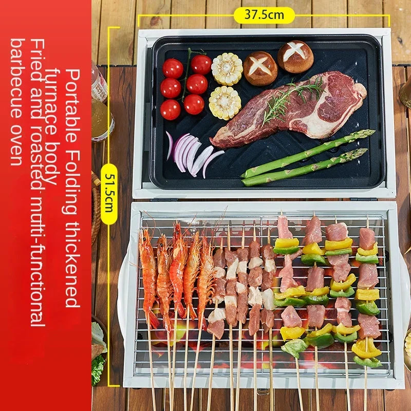 Multifunction  Portable Dual Purpose BBQ Grill Heating Stoves Camping Barbecue Grill Rack Net Firewood Stove Ironwork BBQ Grill