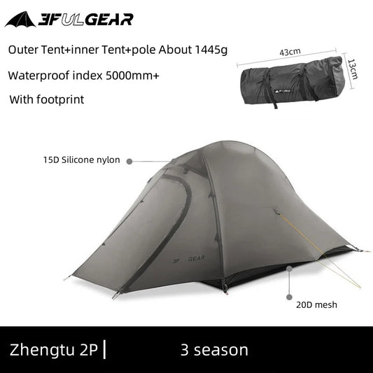 3F UL Gear Zhengtu 2P Tent Two 2 Person 15D Silnylon Coating Nylon Double Layer Ultralight Camping Lightweight Hike For 4 Season