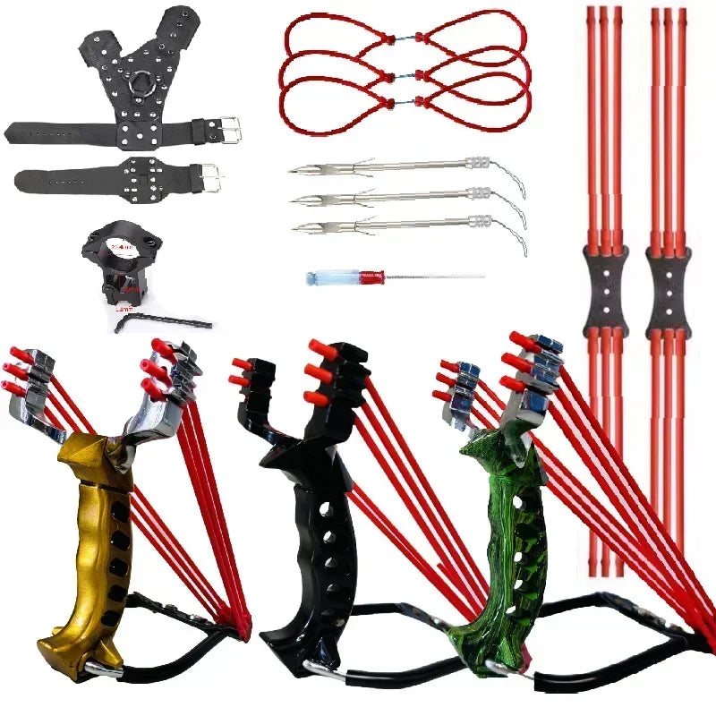 Powerful Fishing Slingshot with Wrist Rest Outdoor Hunting All-metal Material Sling Shot Large Catapult for Fishing and Ball