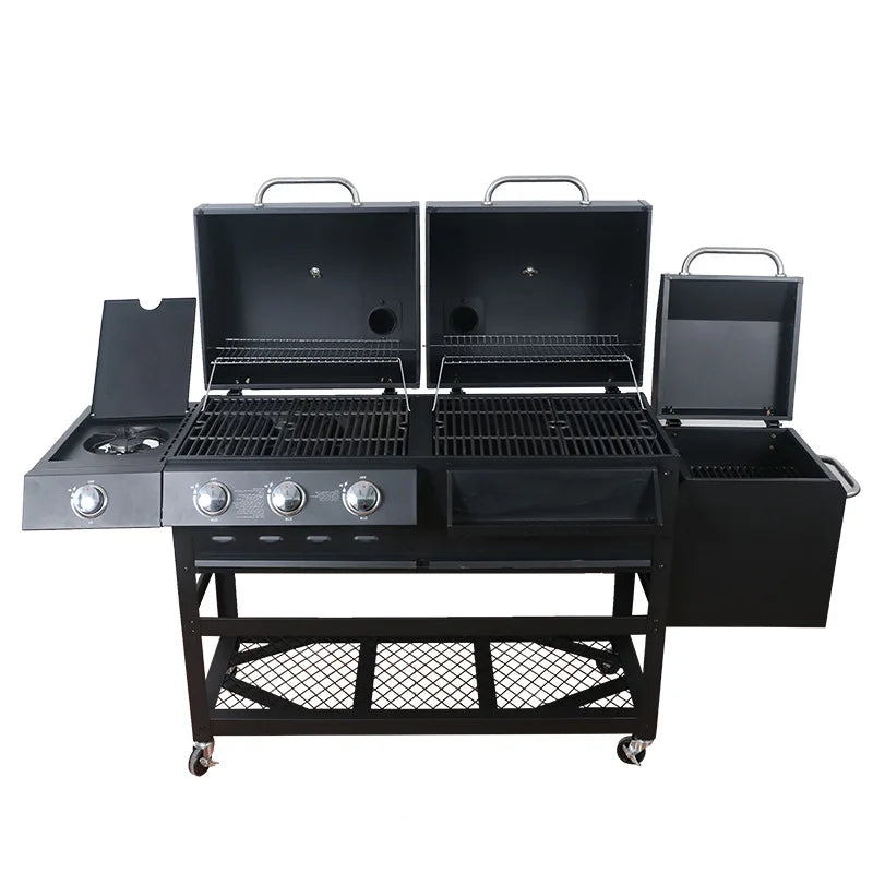 Grill Burner Gas & Charcoal Outdoor with Side Smoker Coated Finish for Family Gatherings