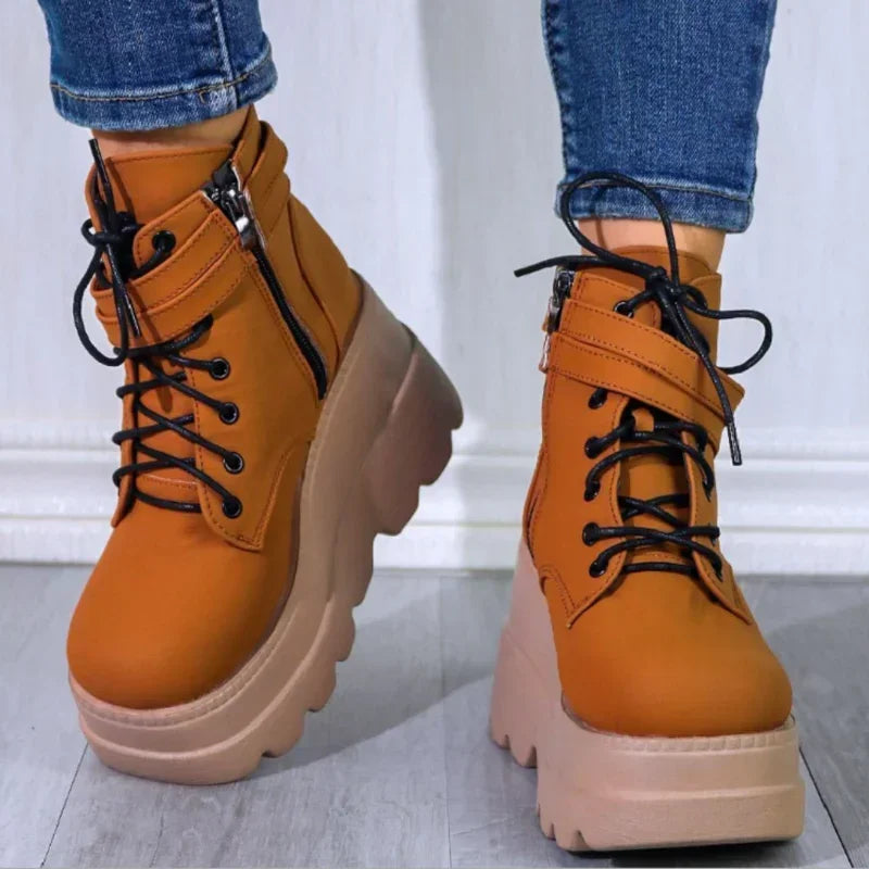 2025 Autumn/Winter New Large Sponge Cake Thick Bottom Colorful High Heels Buckle Strap Women's Short Boots