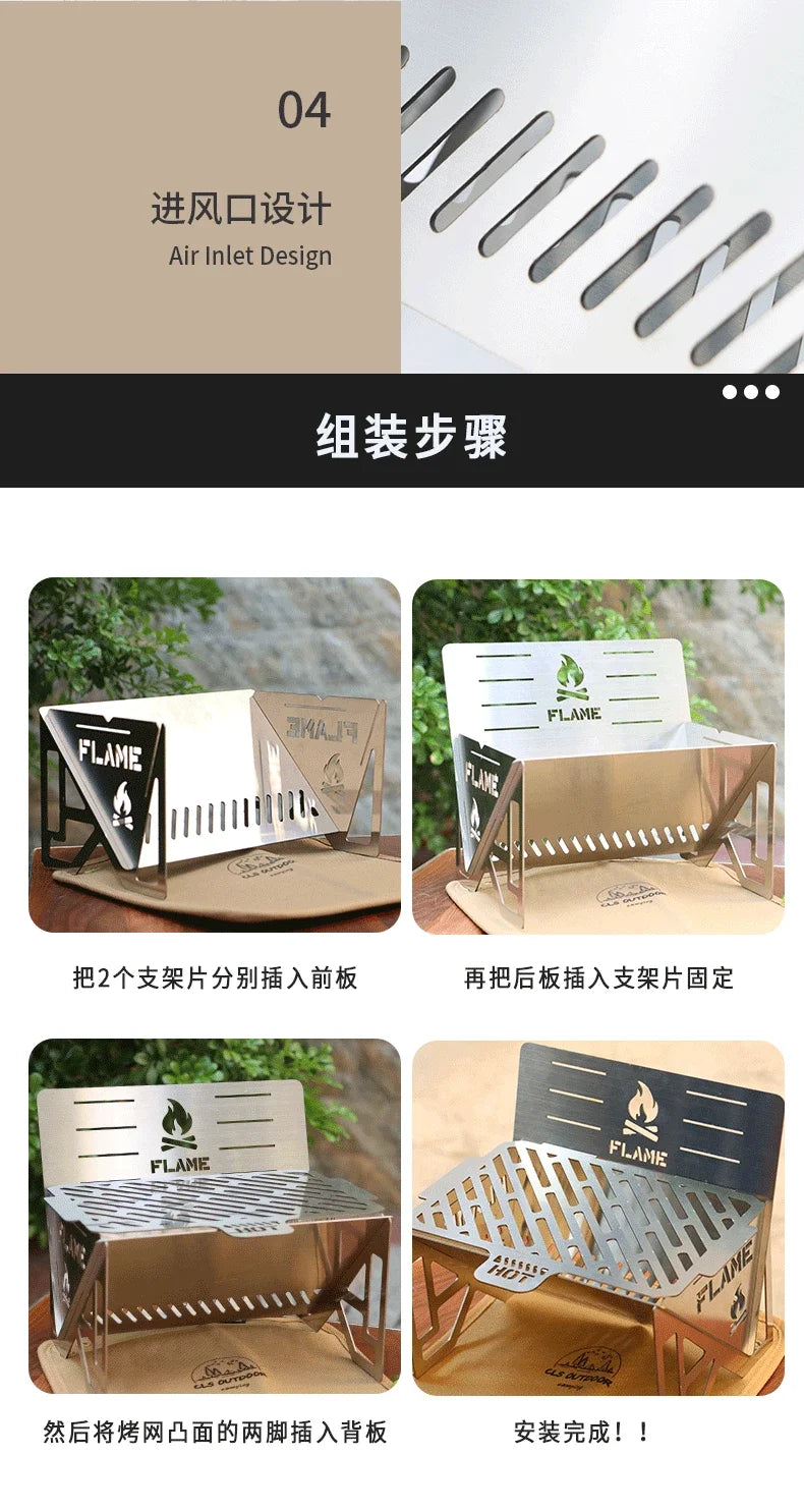 Outdoor Removable Barbecue Grill Ultra Lightweight Grill Mini Camping Stove Stainless Steel Firewood Stove