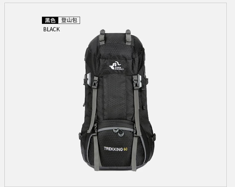 60L Camping Hiking Backpacks Men Outdoor Tourist Backpacks Nylon Sport Bag for Climbing Travelling with Rain Cover Free Knight