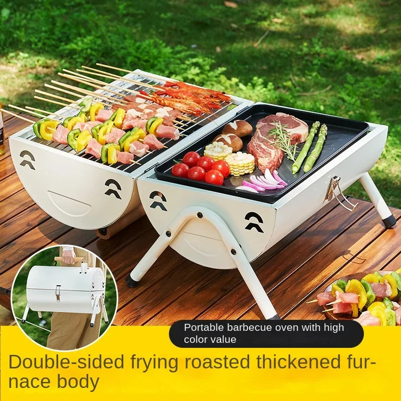 Multifunction  Portable Dual Purpose BBQ Grill Heating Stoves Camping Barbecue Grill Rack Net Firewood Stove Ironwork BBQ Grill