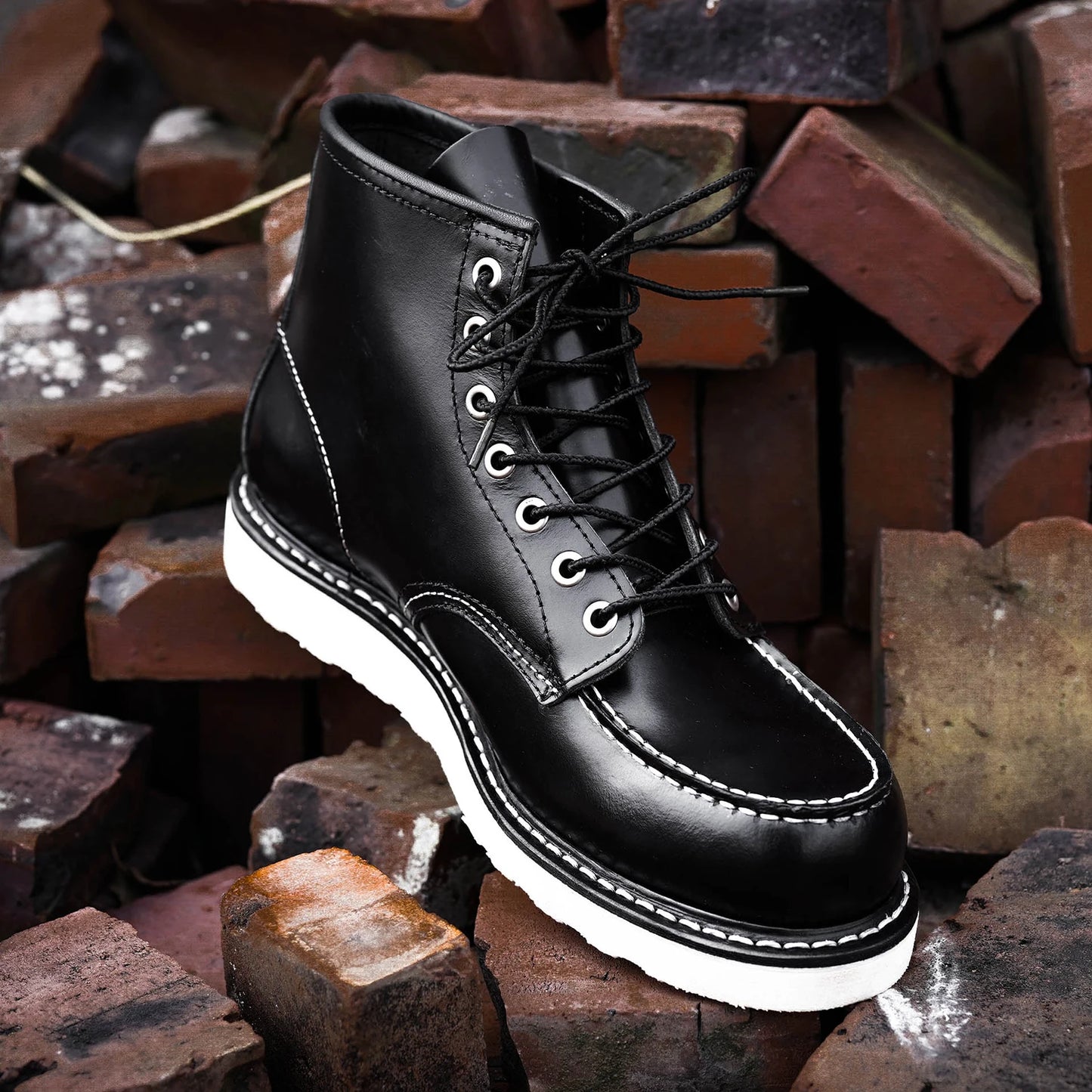 Durable Goodyear-Welted Stitchdown Rugged Style Work Boots Heritage Genuine Leather Moctoeboots Red For Men 1907 Shoes