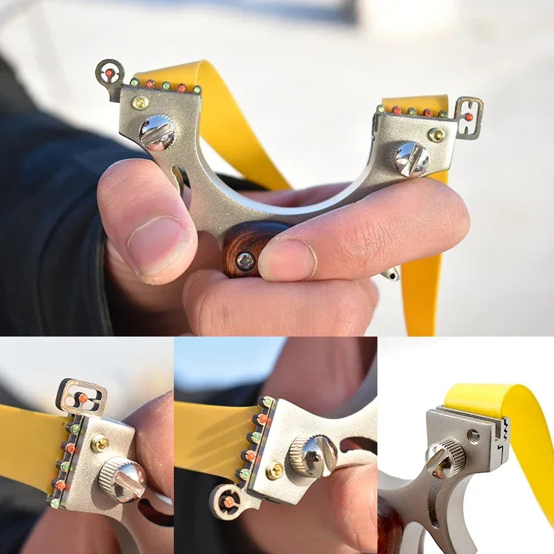 Hunting Slingshot Stainless Steel Bow Head + Wooden Handle Catapult with Rubber Band  for Outdoor Sports Entertainment Toys