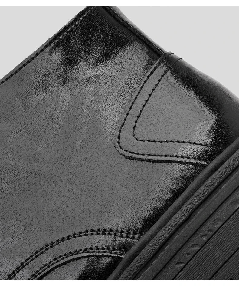 Outdoor Men High Top Leather Shoes Classic Black Leather Boots Motorcycle Breathable Riding Mid-calf Ankle Boots Warm Work Shoes