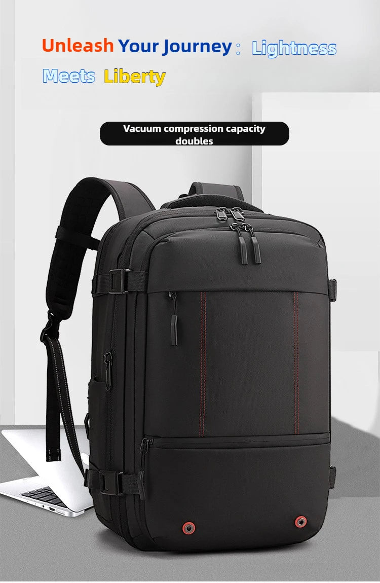 Vacuum Compression Backpack 35L Expandable, Travel Hiking Laptop Bag with Waterproof Cover, Lightweight Daypack for Outdoor