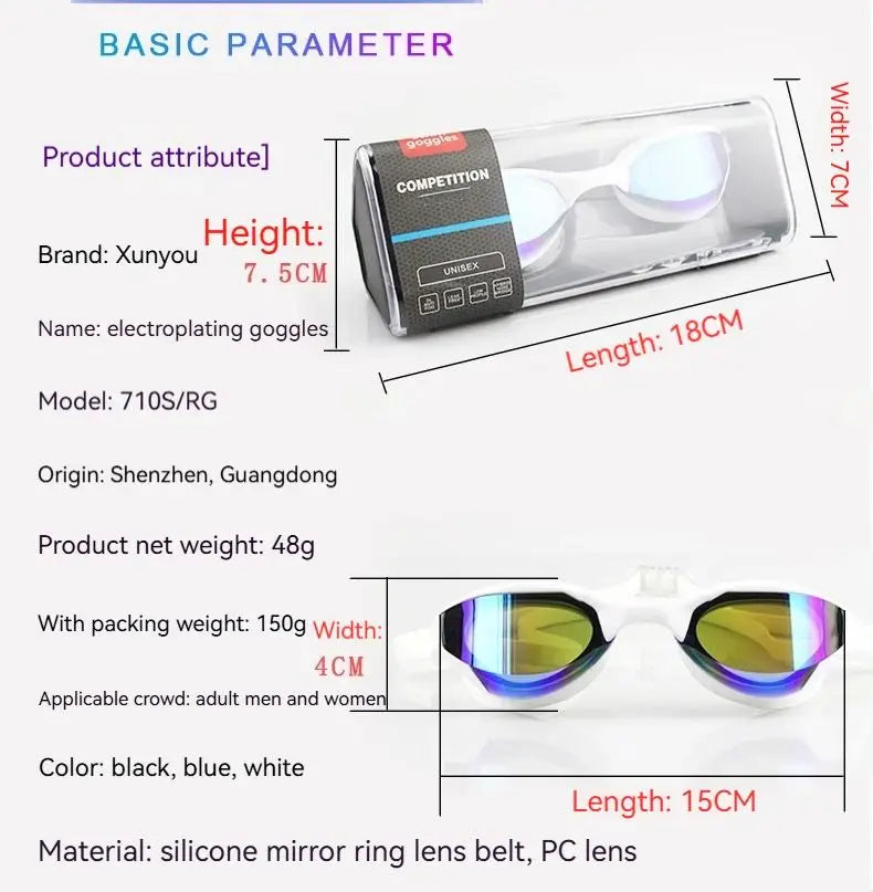 High-end Comfort Racing Color-Plated Swimming Goggles Adult Universal Waterproof and Anti-fog Pool Swimming Diving Goggles