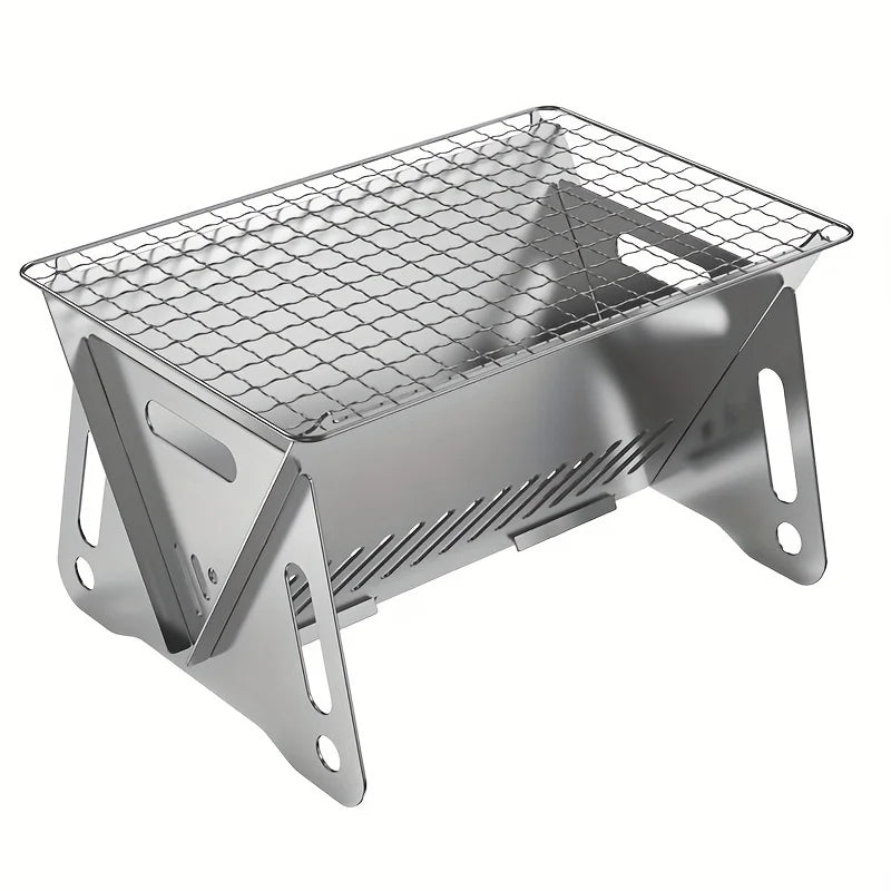 2025 1piece Portable Foldable Stainless Steel BBQ Grill - Lightweight Charcoal Camp Stove with Detachable Ash Pan