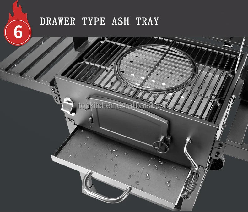 IT-7010 Outdoor Commercial Charcoal Rotisserie Rotating BBQ Grill Cast Iron Barbecue Bbq Charcoal Smokers Grill