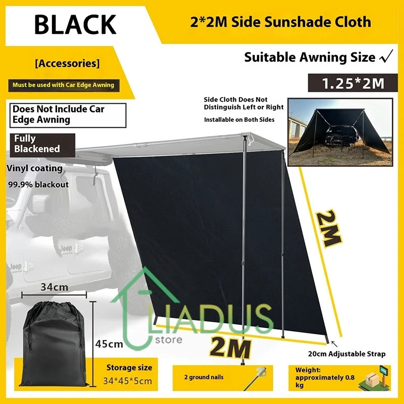 Car Side Tent Blackout With Mesh Windows Mounted Awning Waterproof Shelter UV Protection Camping Canopy Portable For Outdoor