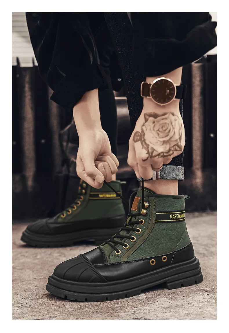 Luxury Men's High Top Ankle Boots Winter Motorcycle Boots Men Platform Safety Shoes Sneakers Work Boots for Men Tooling Booties