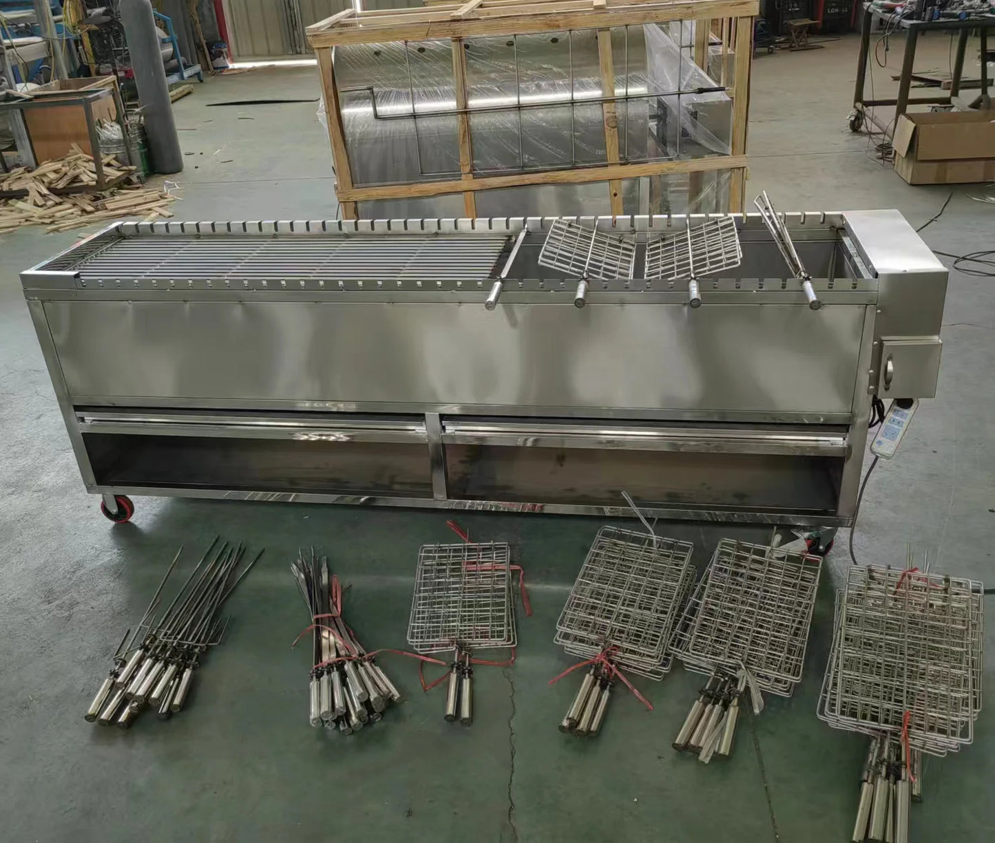 Chinese Stainless Steel Commercial Automatic Pig Meat Rotisserie Charcoal Bbq Grill Machine For Restaurant